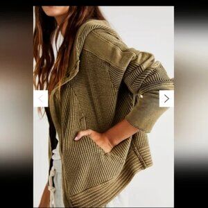 Free People One Mason Waffle Knit Hoodie in Army size XS